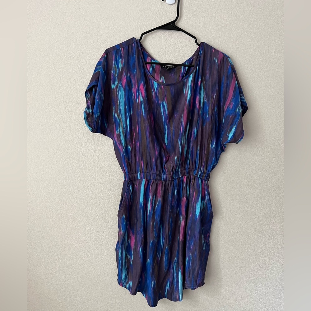Express Vibrant Blue and Purple Abstract Dress